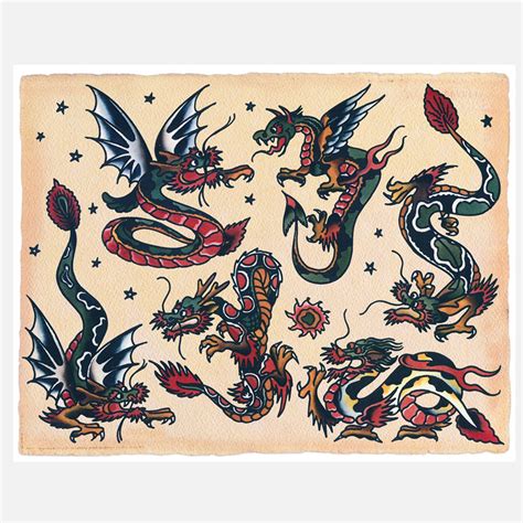 traditional dragon tattoo flash|american traditional dragon tattoo flash.